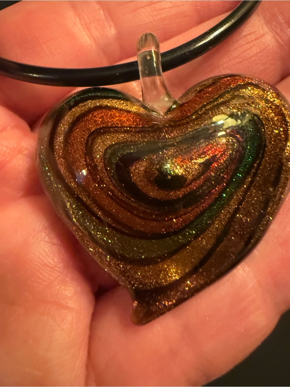Artisan Iridescent Copper-Gold Heart Pendant Necklace